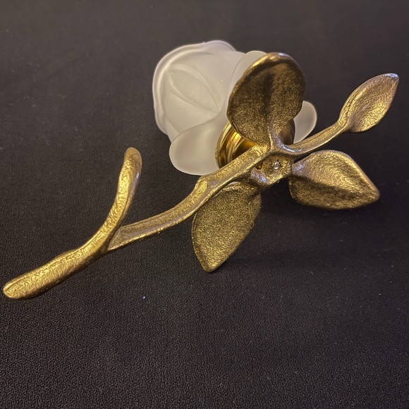 ROSE & STEM CANDLE HOLDER - Frosted Glass Brass - Votive - Vintage - Picture 3 of 4